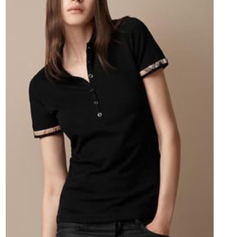 Burberry Black Short Sleeve Tee with Tan Accents